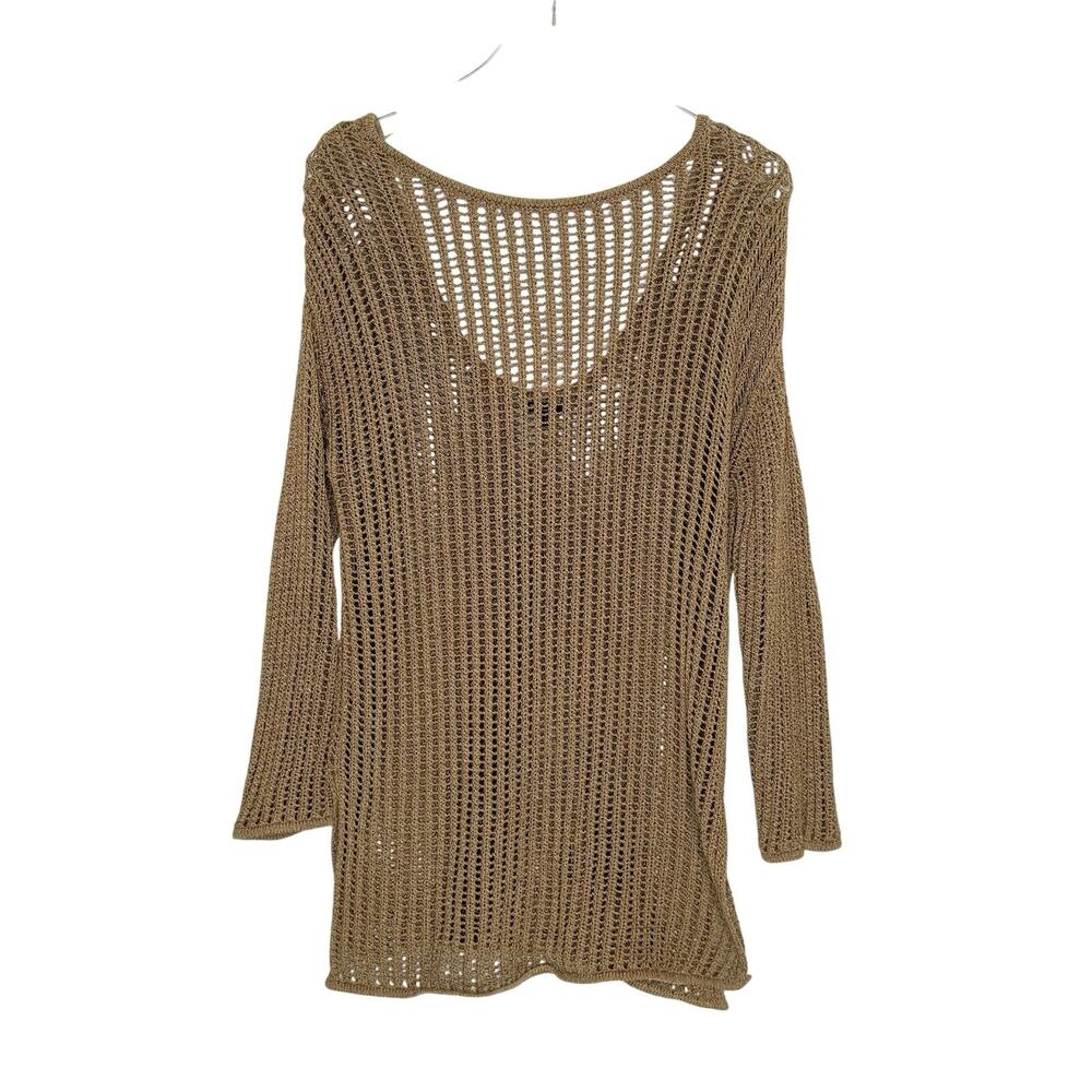 Massimo Dutti Brown Open Knit Sweater Tunic S Scoop Back Long Sleeve